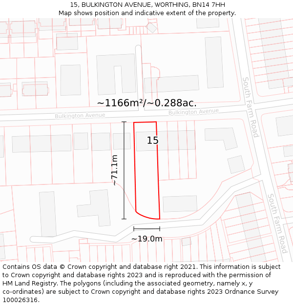 15, BULKINGTON AVENUE, WORTHING, BN14 7HH: Plot and title map