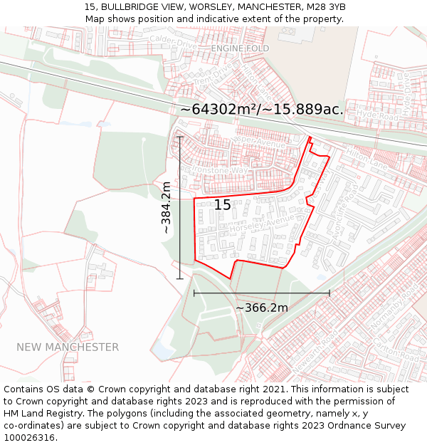 15, BULLBRIDGE VIEW, WORSLEY, MANCHESTER, M28 3YB: Plot and title map