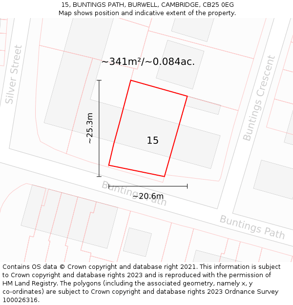 15, BUNTINGS PATH, BURWELL, CAMBRIDGE, CB25 0EG: Plot and title map