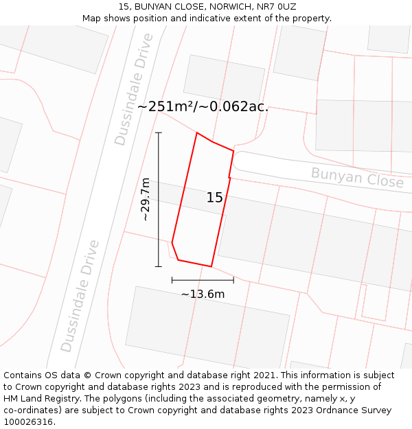 15, BUNYAN CLOSE, NORWICH, NR7 0UZ: Plot and title map