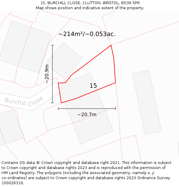 15, BURCHILL CLOSE, CLUTTON, BRISTOL, BS39 5PR: Plot and title map