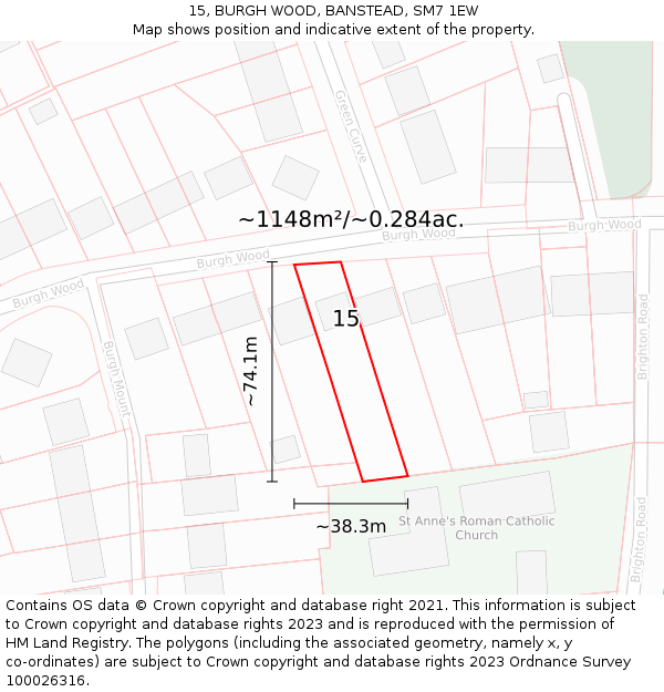 15, BURGH WOOD, BANSTEAD, SM7 1EW: Plot and title map