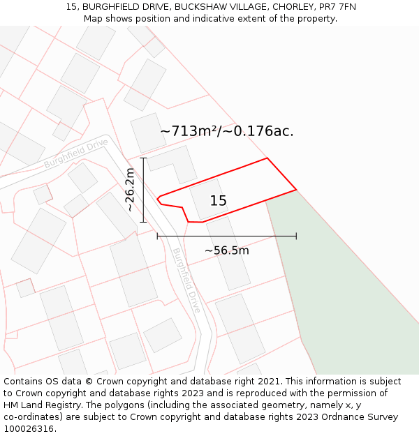15, BURGHFIELD DRIVE, BUCKSHAW VILLAGE, CHORLEY, PR7 7FN: Plot and title map