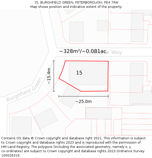 15, BURGHFIELD GREEN, PETERBOROUGH, PE4 7AW: Plot and title map