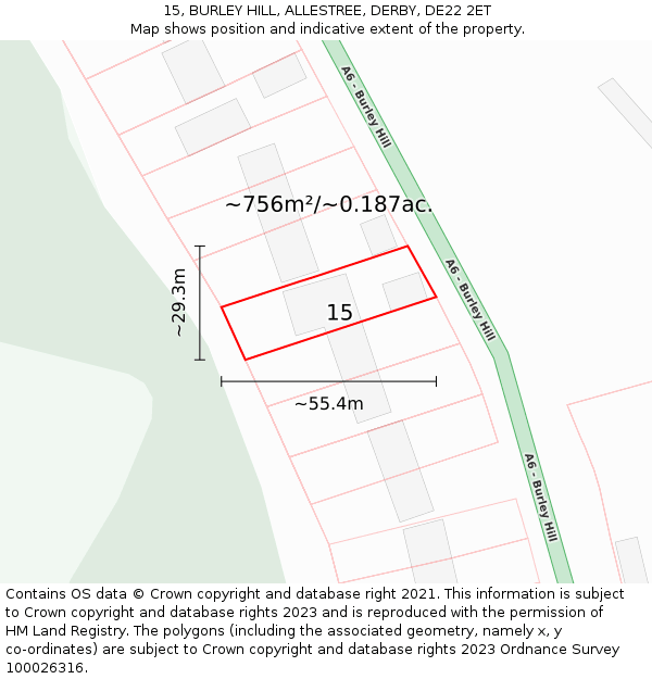15, BURLEY HILL, ALLESTREE, DERBY, DE22 2ET: Plot and title map