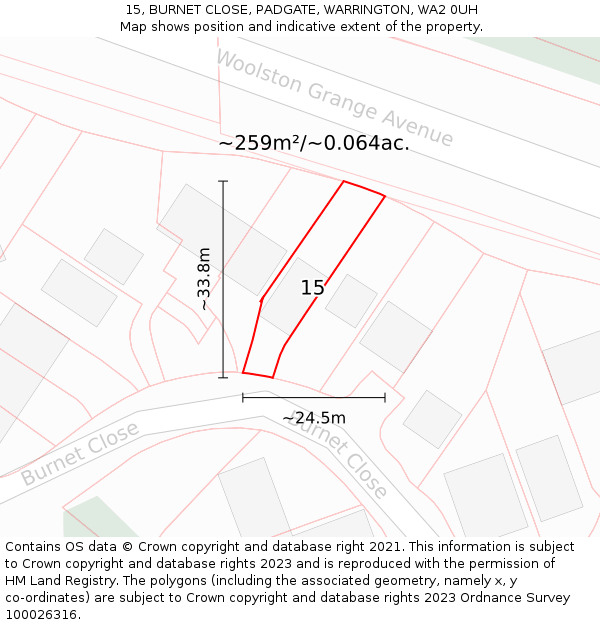 15, BURNET CLOSE, PADGATE, WARRINGTON, WA2 0UH: Plot and title map