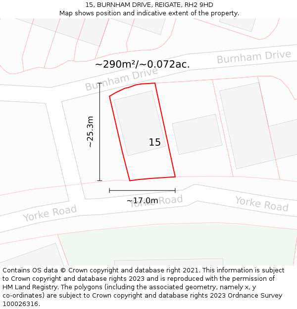 15, BURNHAM DRIVE, REIGATE, RH2 9HD: Plot and title map