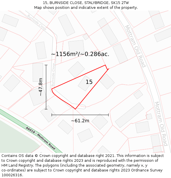 15, BURNSIDE CLOSE, STALYBRIDGE, SK15 2TW: Plot and title map