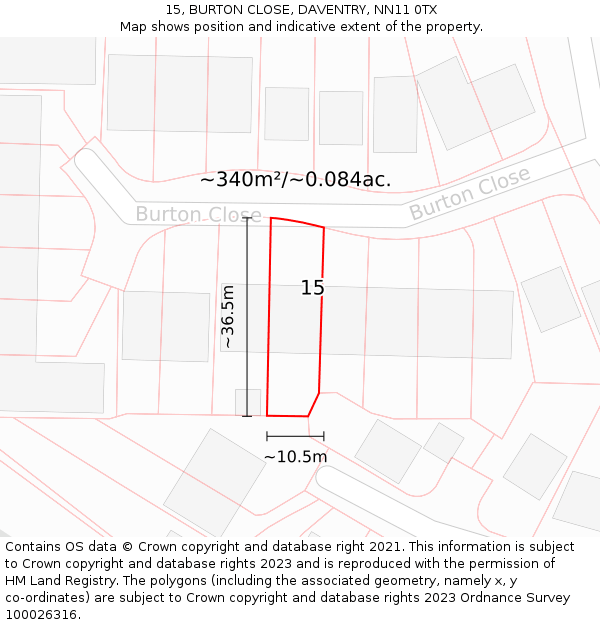 15, BURTON CLOSE, DAVENTRY, NN11 0TX: Plot and title map