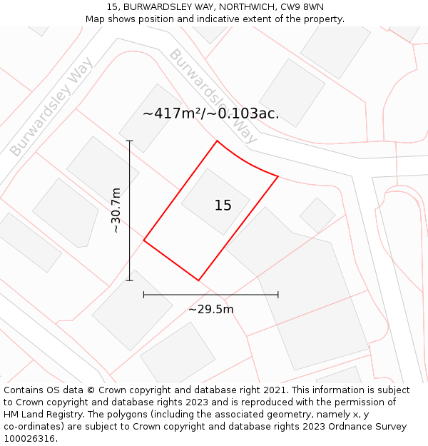 15, BURWARDSLEY WAY, NORTHWICH, CW9 8WN: Plot and title map