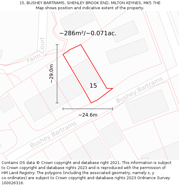 15, BUSHEY BARTRAMS, SHENLEY BROOK END, MILTON KEYNES, MK5 7HE: Plot and title map