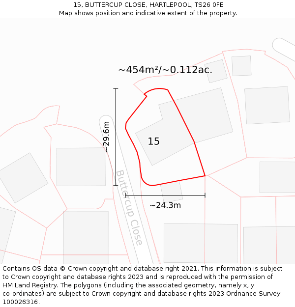 15, BUTTERCUP CLOSE, HARTLEPOOL, TS26 0FE: Plot and title map