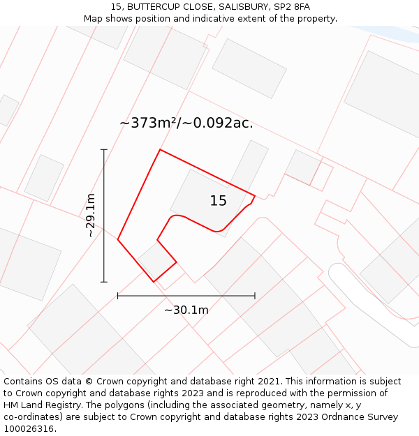 15, BUTTERCUP CLOSE, SALISBURY, SP2 8FA: Plot and title map