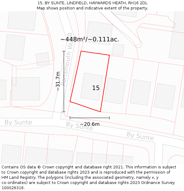 15, BY SUNTE, LINDFIELD, HAYWARDS HEATH, RH16 2DL: Plot and title map