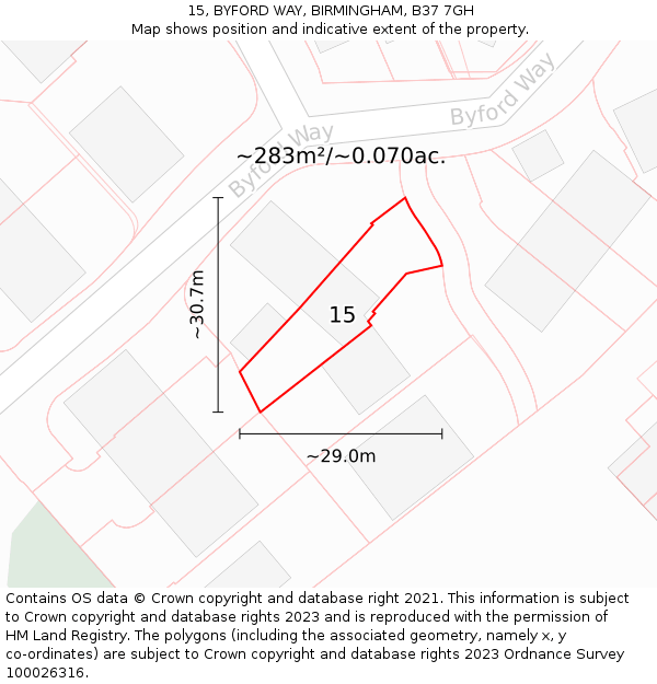 15, BYFORD WAY, BIRMINGHAM, B37 7GH: Plot and title map