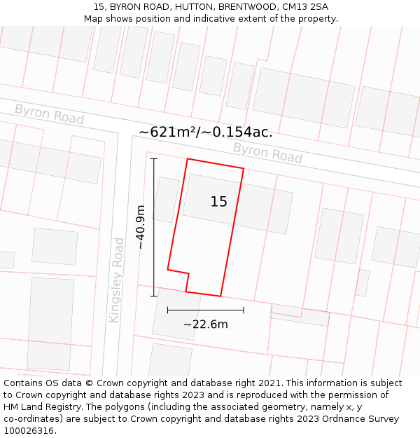 15, BYRON ROAD, HUTTON, BRENTWOOD, CM13 2SA: Plot and title map