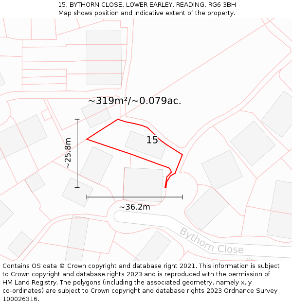 15, BYTHORN CLOSE, LOWER EARLEY, READING, RG6 3BH: Plot and title map
