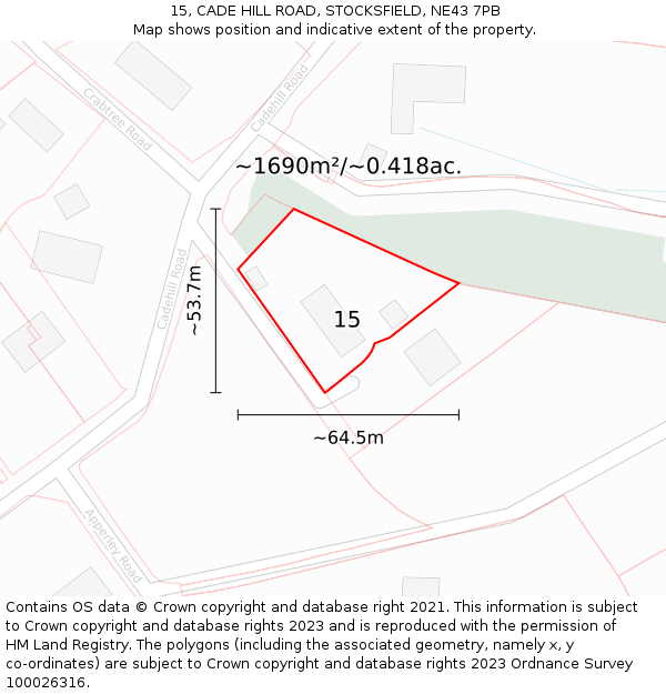 15, CADE HILL ROAD, STOCKSFIELD, NE43 7PB: Plot and title map