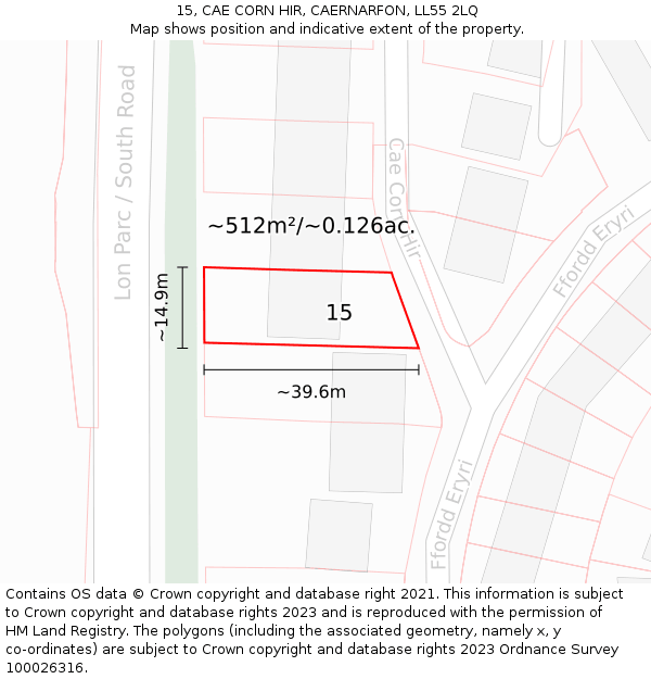 15, CAE CORN HIR, CAERNARFON, LL55 2LQ: Plot and title map
