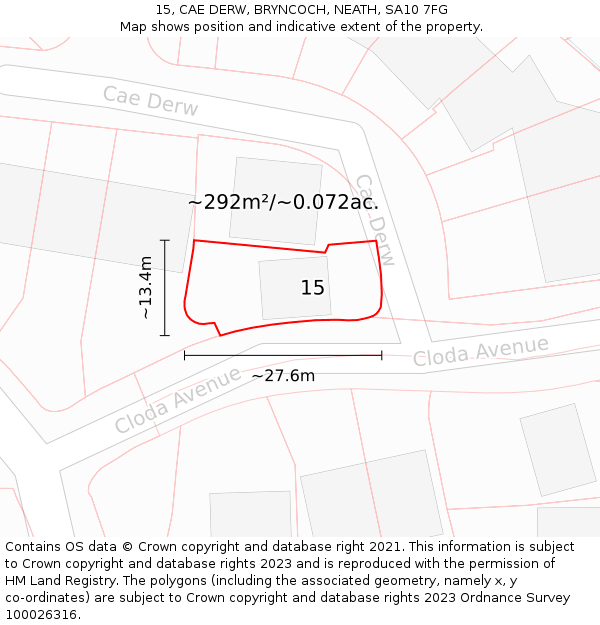 15, CAE DERW, BRYNCOCH, NEATH, SA10 7FG: Plot and title map