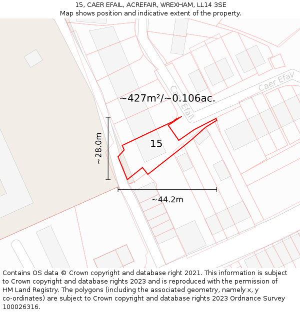 15, CAER EFAIL, ACREFAIR, WREXHAM, LL14 3SE: Plot and title map