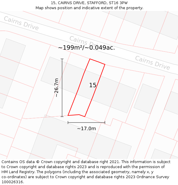 15, CAIRNS DRIVE, STAFFORD, ST16 3PW: Plot and title map