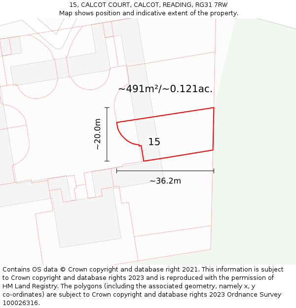 15, CALCOT COURT, CALCOT, READING, RG31 7RW: Plot and title map