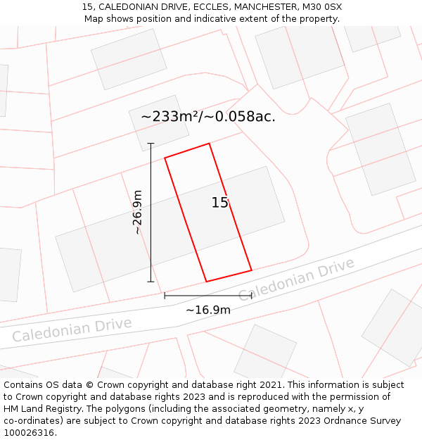 15, CALEDONIAN DRIVE, ECCLES, MANCHESTER, M30 0SX: Plot and title map