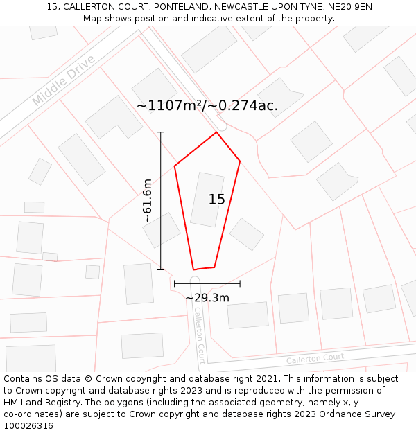15, CALLERTON COURT, PONTELAND, NEWCASTLE UPON TYNE, NE20 9EN: Plot and title map
