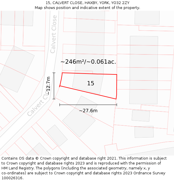 15, CALVERT CLOSE, HAXBY, YORK, YO32 2ZY: Plot and title map