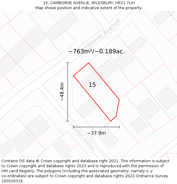 15, CAMBORNE AVENUE, AYLESBURY, HP21 7UH: Plot and title map