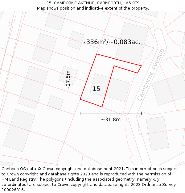 15, CAMBORNE AVENUE, CARNFORTH, LA5 9TS: Plot and title map