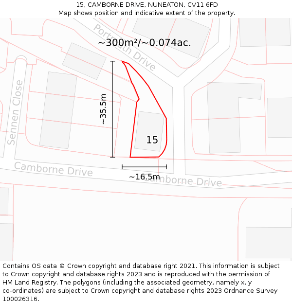 15, CAMBORNE DRIVE, NUNEATON, CV11 6FD: Plot and title map