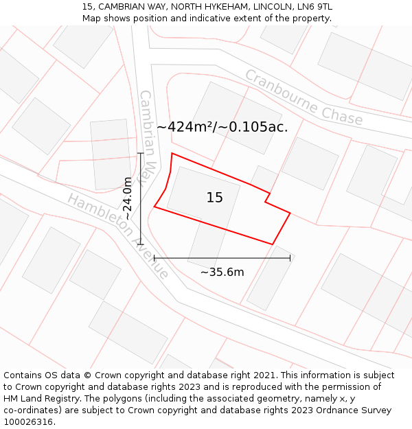 15, CAMBRIAN WAY, NORTH HYKEHAM, LINCOLN, LN6 9TL: Plot and title map