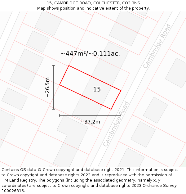 15, CAMBRIDGE ROAD, COLCHESTER, CO3 3NS: Plot and title map