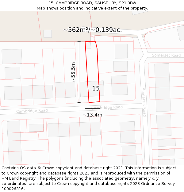 15, CAMBRIDGE ROAD, SALISBURY, SP1 3BW: Plot and title map