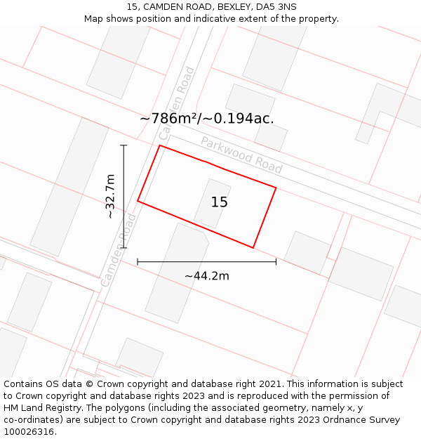 15, CAMDEN ROAD, BEXLEY, DA5 3NS: Plot and title map