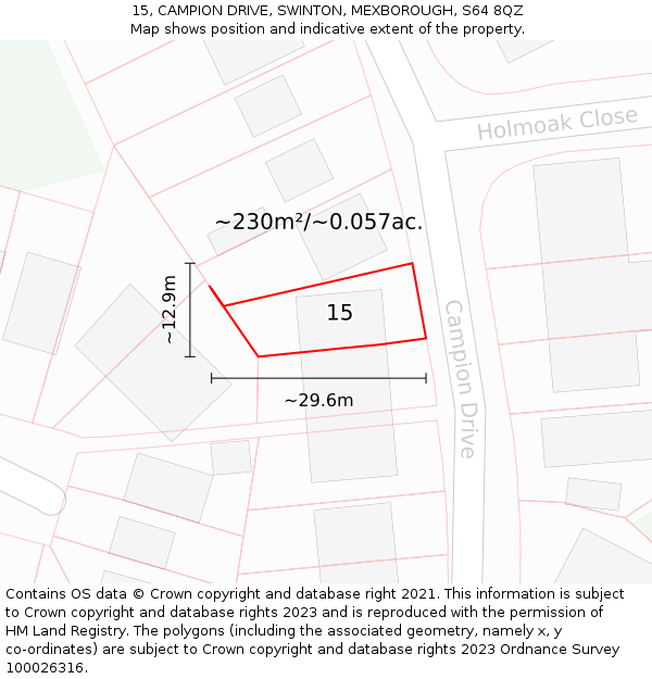 15, CAMPION DRIVE, SWINTON, MEXBOROUGH, S64 8QZ: Plot and title map