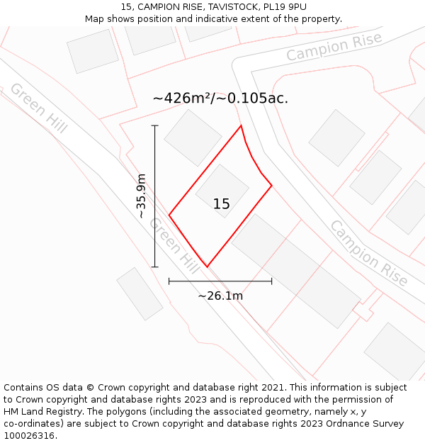 15, CAMPION RISE, TAVISTOCK, PL19 9PU: Plot and title map