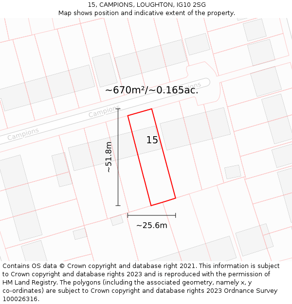 15, CAMPIONS, LOUGHTON, IG10 2SG: Plot and title map
