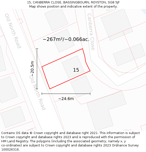 15, CANBERRA CLOSE, BASSINGBOURN, ROYSTON, SG8 5JF: Plot and title map