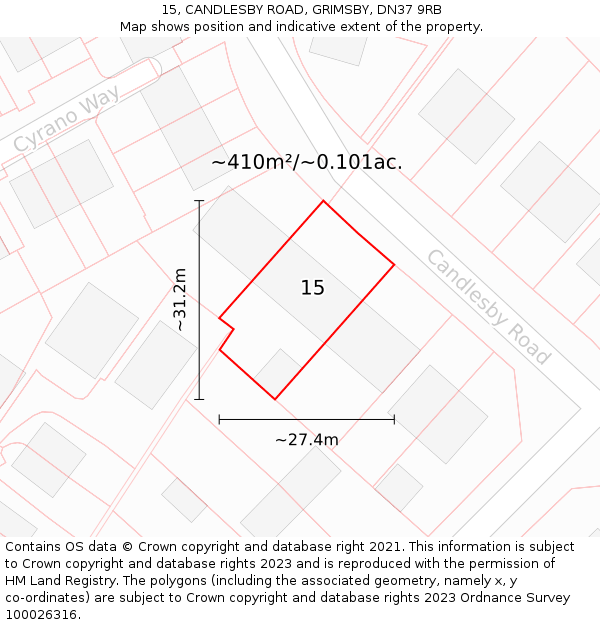 15, CANDLESBY ROAD, GRIMSBY, DN37 9RB: Plot and title map