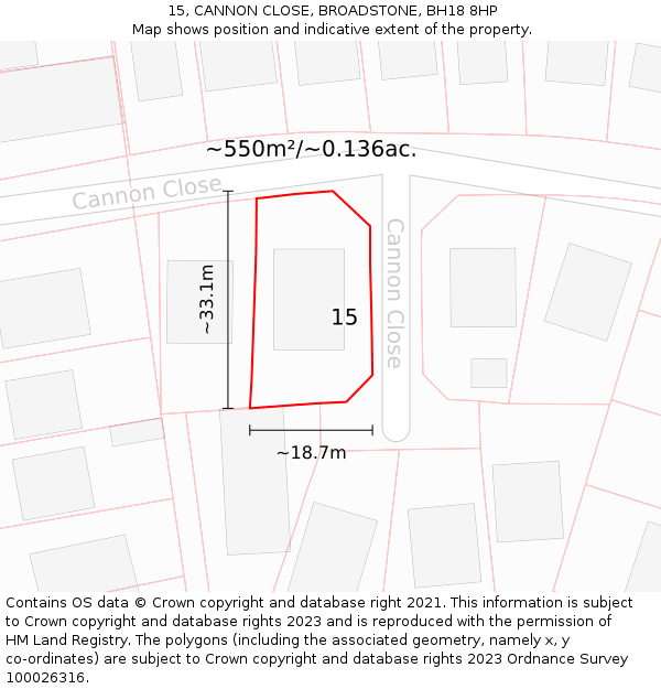 15, CANNON CLOSE, BROADSTONE, BH18 8HP: Plot and title map