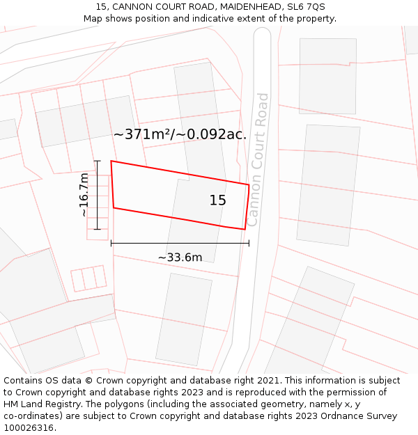15, CANNON COURT ROAD, MAIDENHEAD, SL6 7QS: Plot and title map