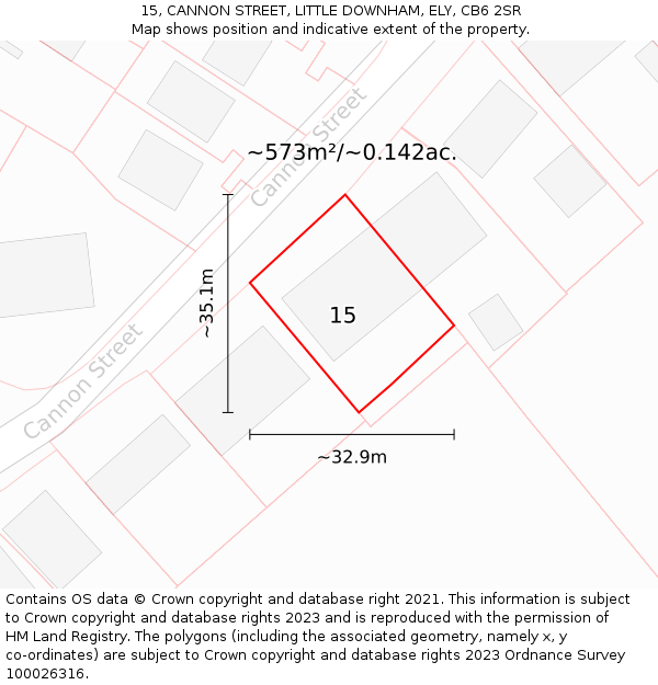15, CANNON STREET, LITTLE DOWNHAM, ELY, CB6 2SR: Plot and title map
