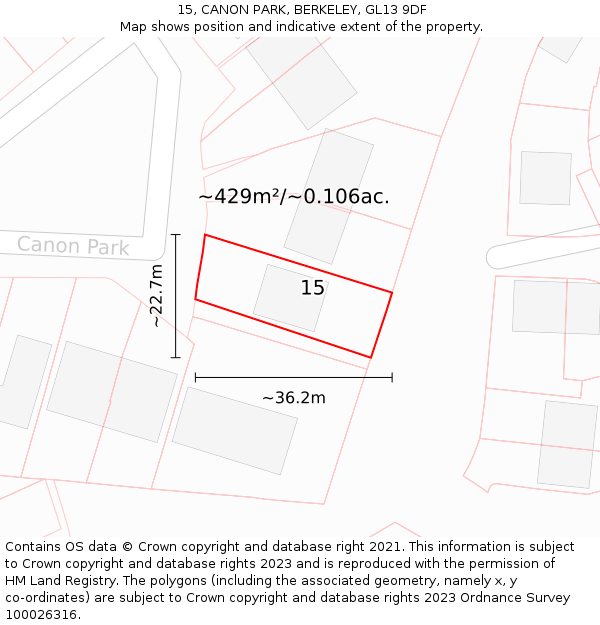 15, CANON PARK, BERKELEY, GL13 9DF: Plot and title map