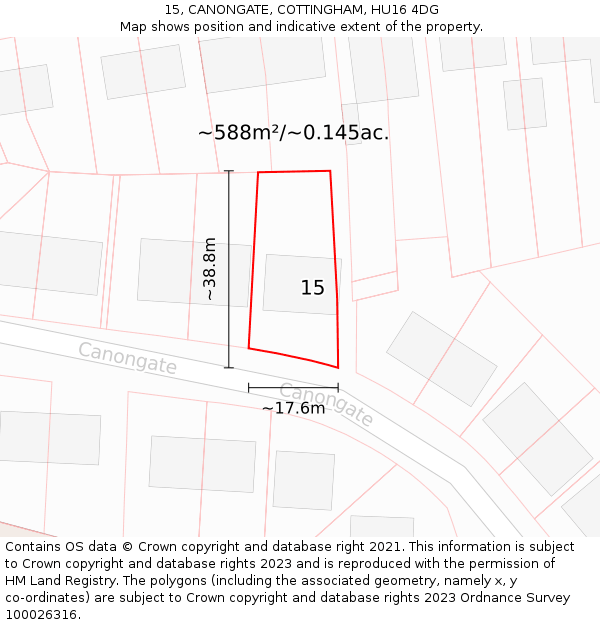 15, CANONGATE, COTTINGHAM, HU16 4DG: Plot and title map