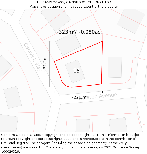 15, CANWICK WAY, GAINSBOROUGH, DN21 1QD: Plot and title map
