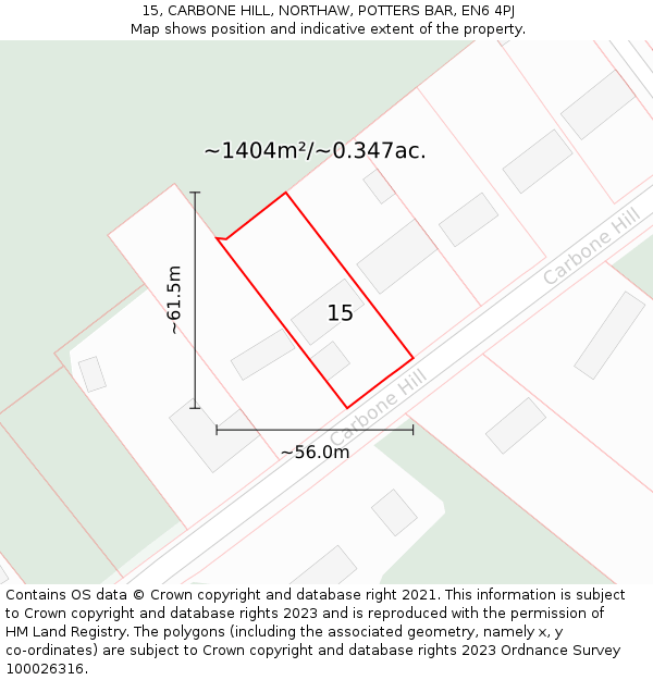 15, CARBONE HILL, NORTHAW, POTTERS BAR, EN6 4PJ: Plot and title map