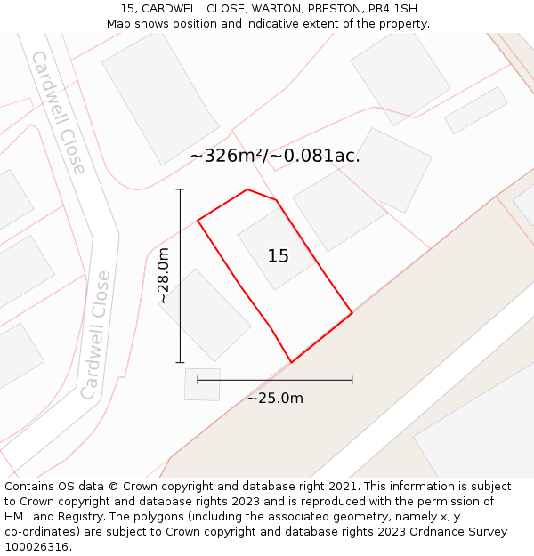 15, CARDWELL CLOSE, WARTON, PRESTON, PR4 1SH: Plot and title map